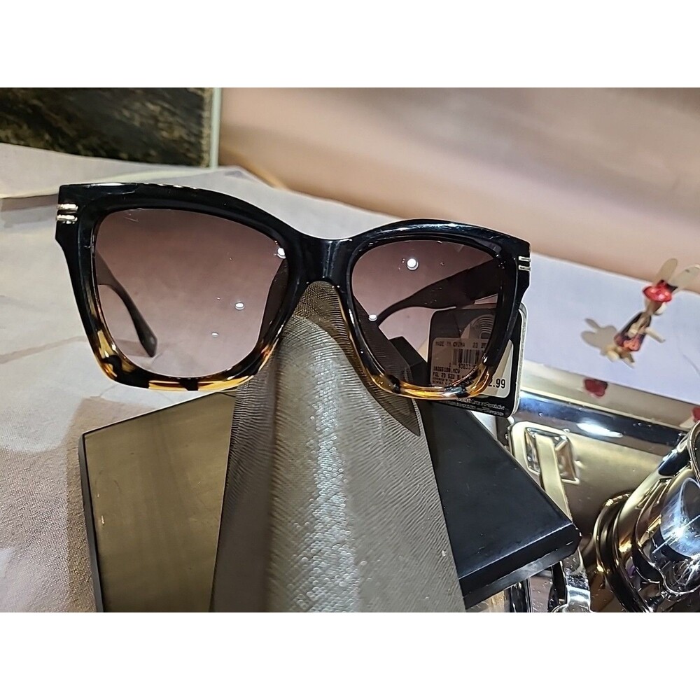 Foster Grant Black & Gold Chunky Oversize Cat Eye Sunglasses 100%UVA-UVB PRESLEY